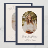 Modern Oval Blue High School Photo Graduate 案内状 (正面/裏面)