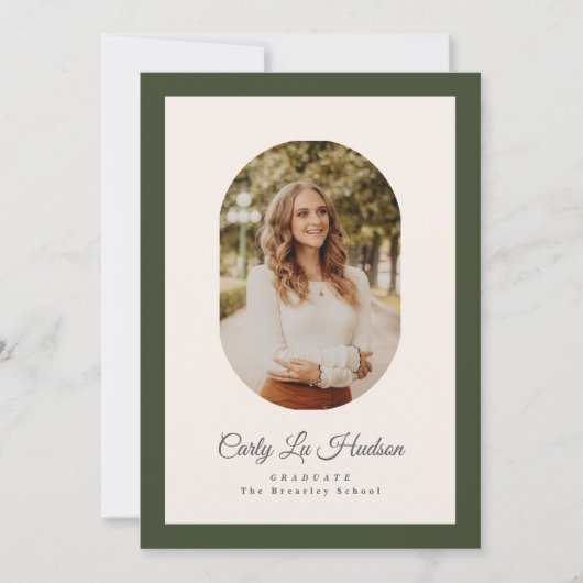 Modern Oval Green High School Photo Graduate 案内状 (正面)