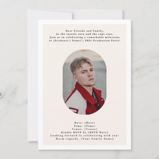 Modern Oval Script High School Photo Graduation 招待状 (裏面)