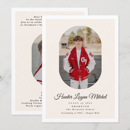 Modern Oval Script High School Photo Graduation 招待状 (正面/裏面)