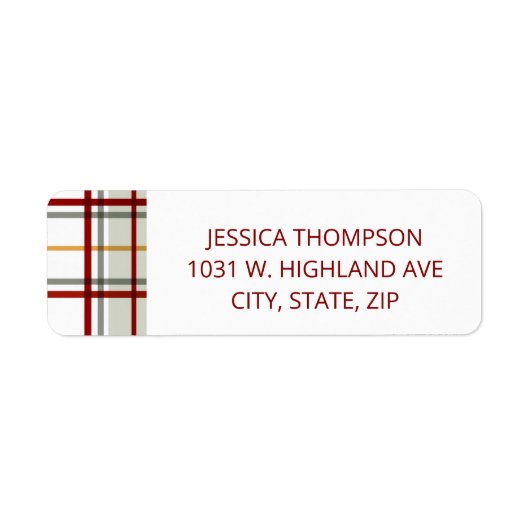 Modern Oversized Plaid Holiday Return Address  ラベル (正面)