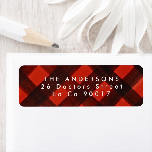 Modern Paint Red Black Plaid Christmas ラベル (インサイチュ)