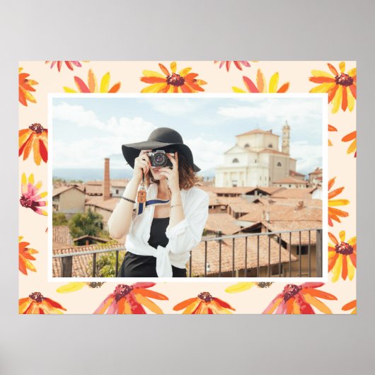 Modern Painted Orange Flowers Custom Photo ポスター (正面)