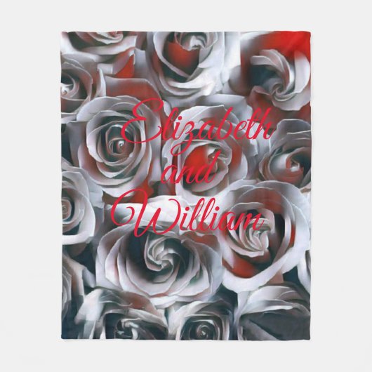 Modern Painting Black White Silver and Red Roses フリースブランケット (正面)