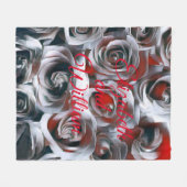 Modern Painting Black White Silver and Red Roses フリースブランケット (正面(横))