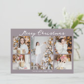 Modern Pale Mauve Merry Christmas Photo Collage シーズンカード (スタンド正面)