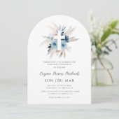 Modern pampas grass dusty blue first communion 招待状 (スタンド正面)