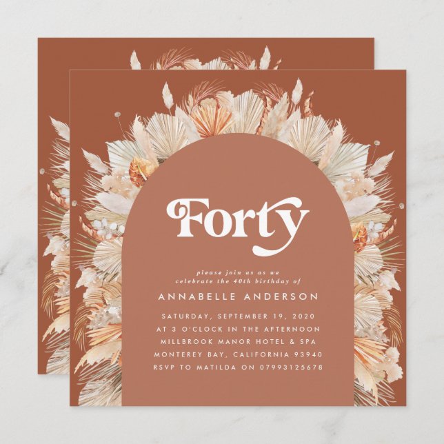 Modern pampas grass terracotta 40th birthday photo (正面/裏面)