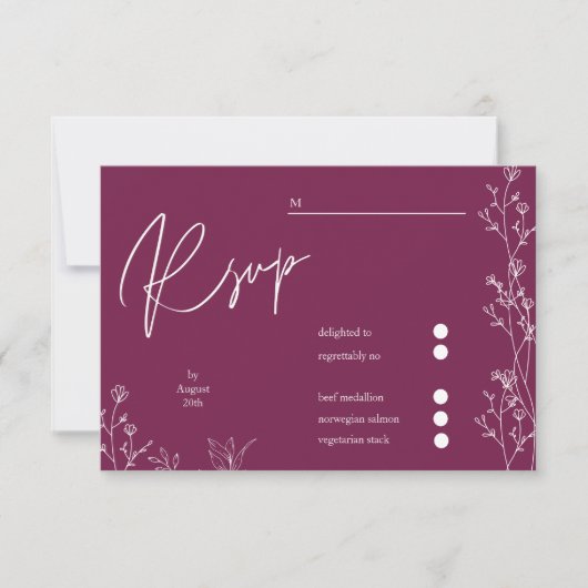 Modern Pansy Purple floral wedding RSVP Card (正面)