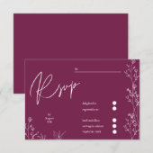 Modern Pansy Purple floral wedding RSVP Card (正面/裏面)