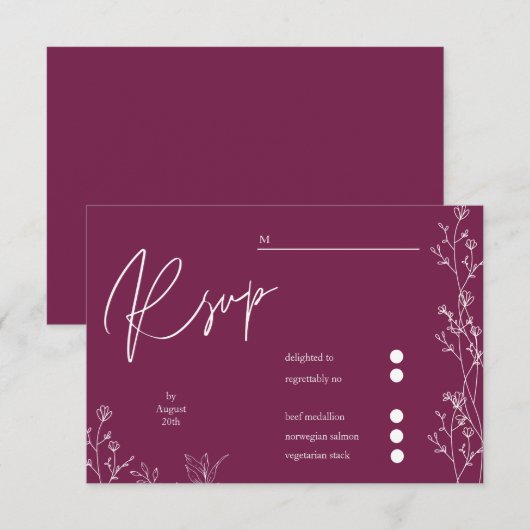 Modern Pansy Purple floral wedding RSVP Card (正面/裏面)
