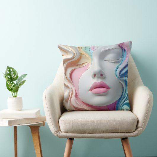 Modern Pastel Abstract 3D Face Art Throw Pillow クッション (椅子)