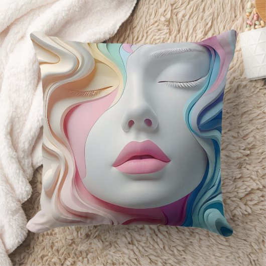 Modern Pastel Abstract 3D Face Art Throw Pillow クッション (ブランケット)