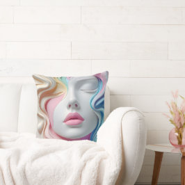 Modern Pastel Abstract 3D Face Art Throw Pillow クッション