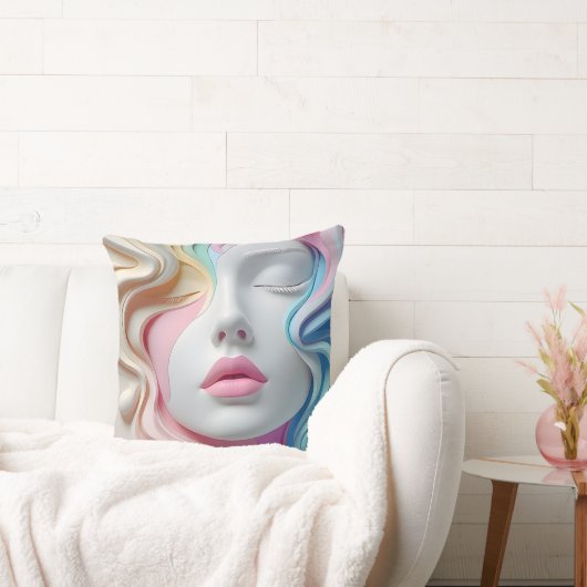 Modern Pastel Abstract 3D Face Art Throw Pillow クッション (ソファ)