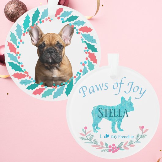 Modern Pastel Blue French Bulldog | Personalized  オーナメント