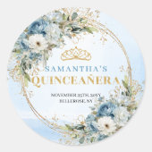 Modern Pastel Blue Gold Eucalyptus Quinceañera  ラウンドシール (正面)