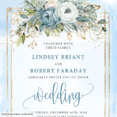 Modern pastel blue gold flowers wedding invitation 招待状