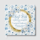 Modern Pastel Blue Gold Glitter Wedding Guest Book ゲストブック (正面)