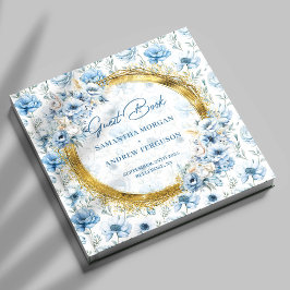 Modern Pastel Blue Gold Glitter Wedding Guest Book ゲストブック