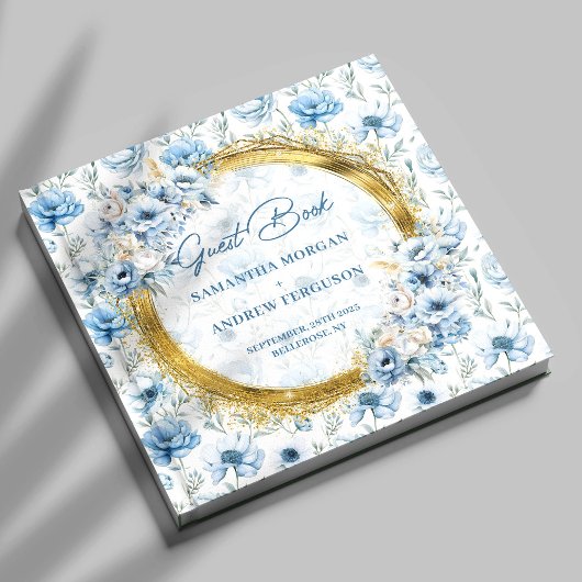 Modern Pastel Blue Gold Glitter Wedding Guest Book ゲストブック