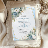 Modern Pastel Blue Gold Peonies Wedding Invitation 招待状
