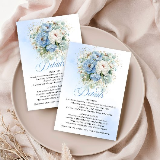Modern Pastel Blue Peonies Greenery Details Card エンクロージャーカード
