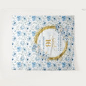 Modern Pastel Blue Sweet 16 Gold Glitter Backdrop タペストリー (正面(横))