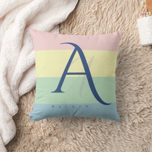Modern Pastel Color Block Initial & Custom Name  クッション (ブランケット)