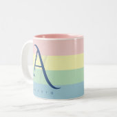 Modern Pastel Color Block Initial & Custom Name  ツートーンマグカップ (正面左)