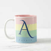 Modern Pastel Color Block Initial & Custom Name  ツートーンマグカップ (左)