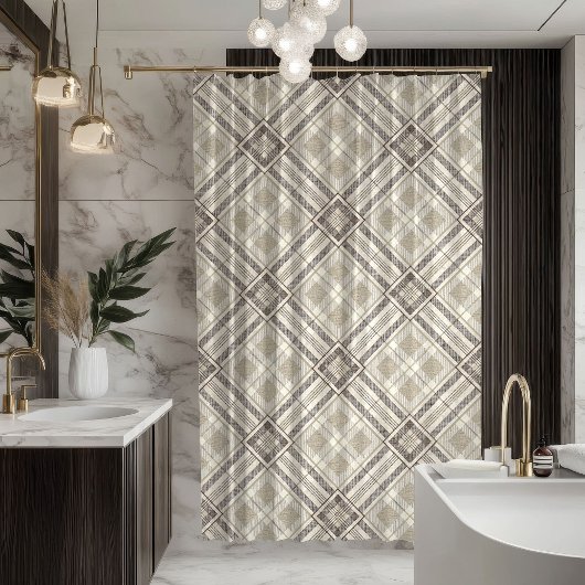 Modern Pastel Curtain Neutral Geometry for Bath シャワーカーテン