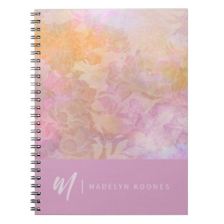 Modern Pastel Floral Pattern Monogram ノートブック