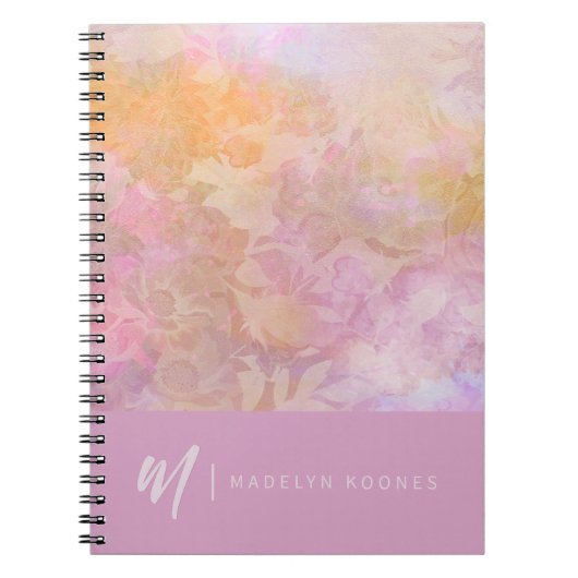 Modern Pastel Floral Pattern Monogram ノートブック (正面)