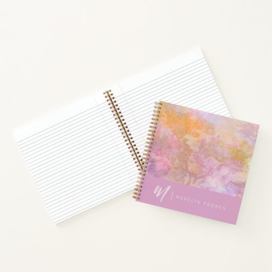 Modern Pastel Floral Pattern Monogrammed Notebook ノートブック (内部)