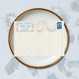 Modern Pastel Gingham Rainbow Baby Shower Party ラベル