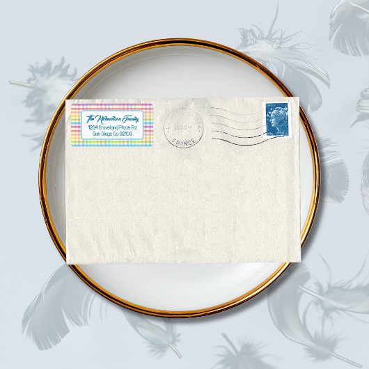 Modern Pastel Gingham Rainbow Baby Shower Party ラベル