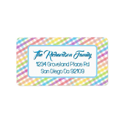 Modern Pastel Gingham Rainbow Baby Shower Party ラベル (正面)