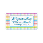 Modern Pastel Gingham Rainbow Baby Shower Party ラベル (正面)