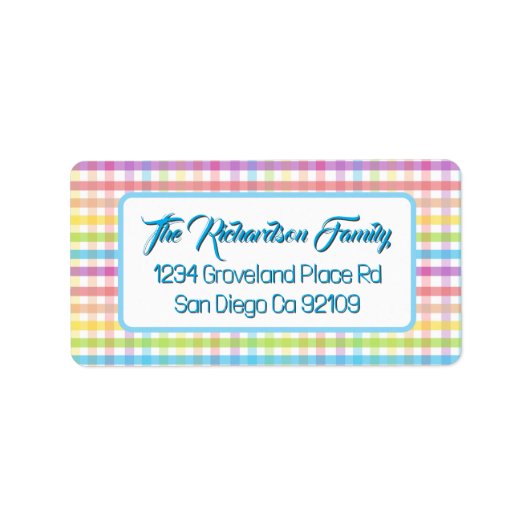 Modern Pastel Gingham Rainbow Baby Shower Party ラベル (正面)