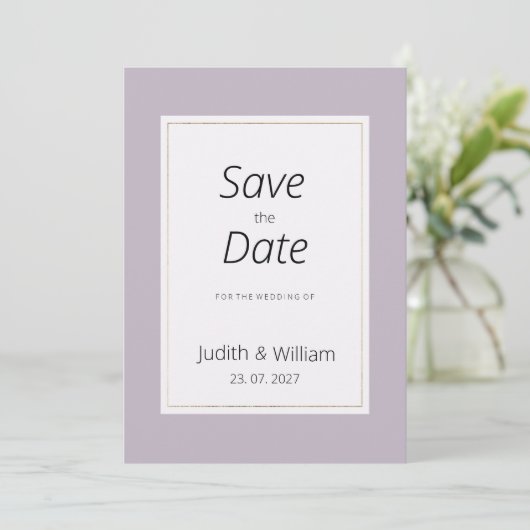 Modern pastel lavender minimalist Save the Date 招待状 (スタンド正面)
