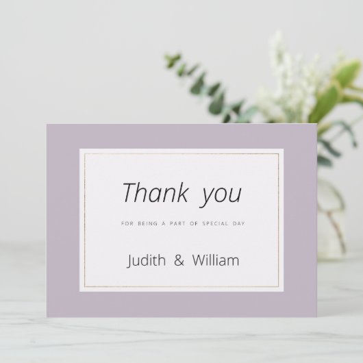 Modern pastel lavender minimalist theme Thank You 招待状 (スタンド正面)