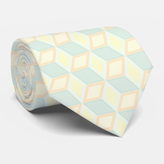 Modern Pastel Mint Green Peach Geometric 3D Cube ネクタイ (ロール)
