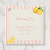 Modern Pastel Peach Lemon Stripes Bridal Shower フェイバータグ (正面)