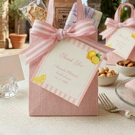 Modern Pastel Peach Lemon Stripes Bridal Shower フェイバータグ