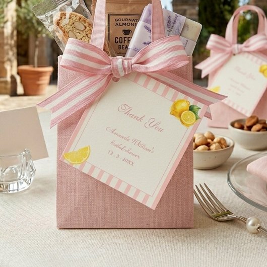 Modern Pastel Peach Lemon Stripes Bridal Shower フェイバータグ