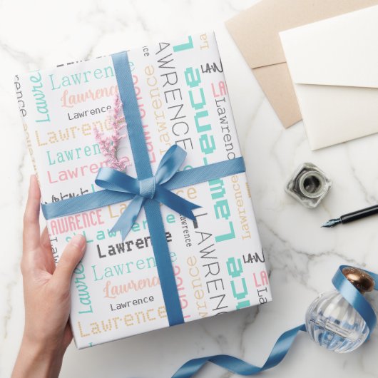 Modern Pastel Pink and Teal Name Wrapping Paper ラッピングペーパー (ギフト)