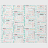 Modern Pastel Pink and Teal Name Wrapping Paper ラッピングペーパー (フラット)