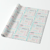 Modern Pastel Pink and Teal Name Wrapping Paper ラッピングペーパー (アンロールド)