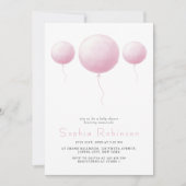 Modern Pastel Pink Balloons Baby Girl Shower 招待状 (正面)